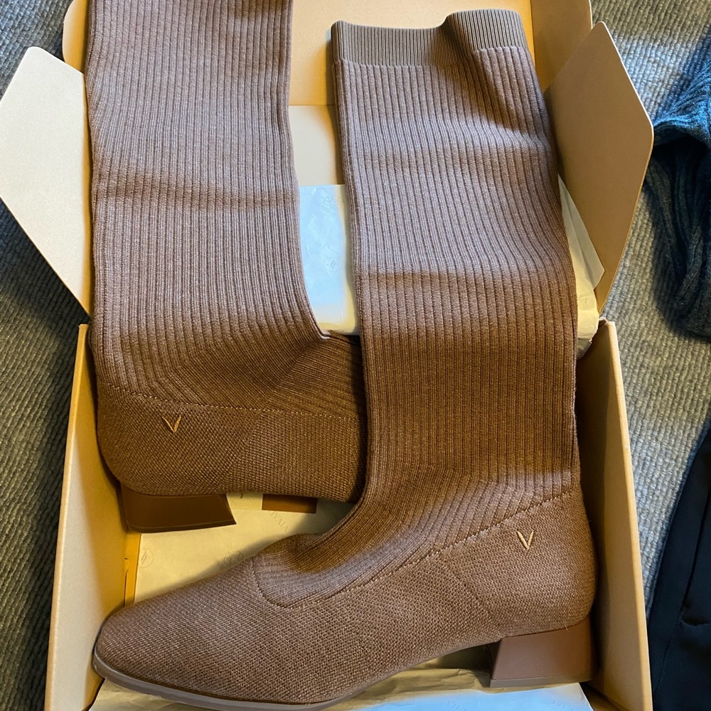 NWT Vivaia Tara Square-Toe Mid-Calf Boots in Peanut Brown, Size 42 (US 10)